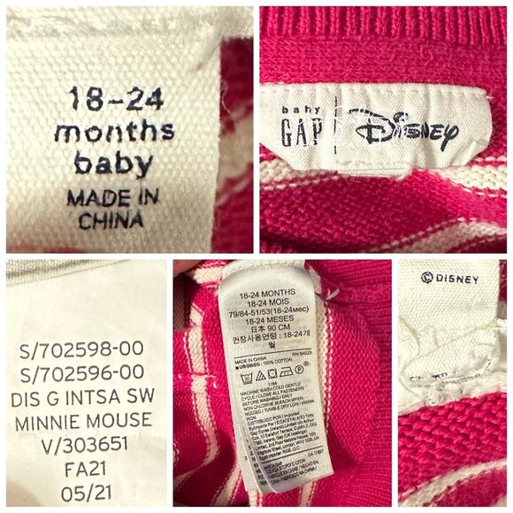 Disney Baby Gap Minnie Mouse Striped Cotton Knit Sweater 18-24 Months - Picture 4 of 4